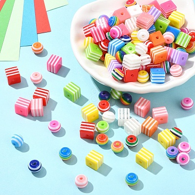 200Pcs 2 Styles Stripe Resin Beads RESI-YW0002-11-1