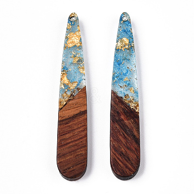Transparent Resin & Walnut Wood Pendants RESI-N039-69H-1