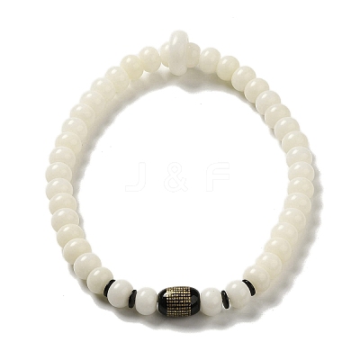 Natural Agate & White Jade Bodhi Root Round Beaded Stretch Bracelets BJEW-B080-18-1