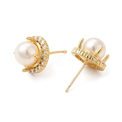 Rack Plating Brass Micro Pave Cubic Zirconia Stud Earring for Women EJEW-C057-07G-1