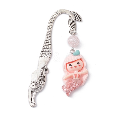 Mermaid Resin Pendant Bookmarks AJEW-JK00269-03-1