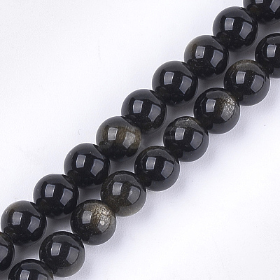 Natural Golden Sheen Obsidian Beads Strands G-S333-6mm-025-1