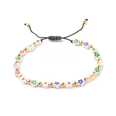 Lampwork Flower with Star Braided Bead Bracelet BJEW-JB07849-1