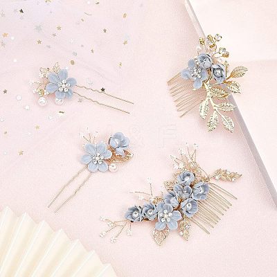 Bridal Alloy Rhinestone Hair Combs & Hair Forks Set PHAR-WH0015-06G-1