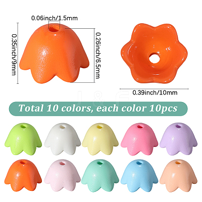 100Pcs 10 Colors Baking Paint Opaque Acrylic Bead Caps OACR-SC0002-53-1