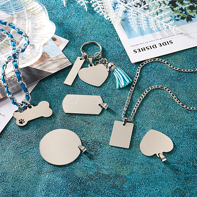 32Pcs 8 Style 201 Stainless Steel Stamping Blank Tag Pendants STAS-CW0001-10-1