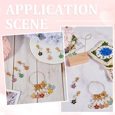 24Pcs 12 Colors Flower Alloy Enamel Pendant Locking Stitch Markers HJEW-SC00030-1