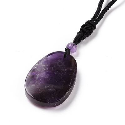 Adjustable Natural Amethyst Teardrop with Spiral Pendant Necklace with Nylon Cord for Women NJEW-L171-04B-1