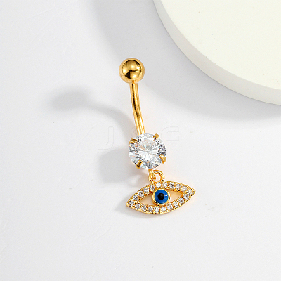 Eye-shaped 201 Stainless Steel Clear Cubic Zirconia Navel Rings for Women's Party Wear XS3043-1