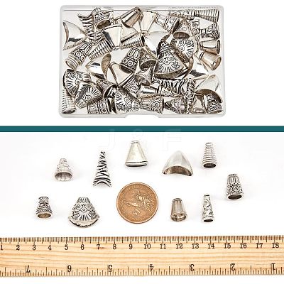50Pcs 10 Style Tibetan Style Alloy Bead Cone & Caps FIND-NB0003-16-1