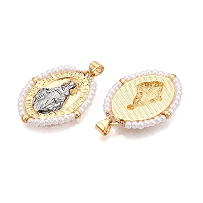 Brass with ABS Imitation Pearl Pendants KK-T070-16G-01-1