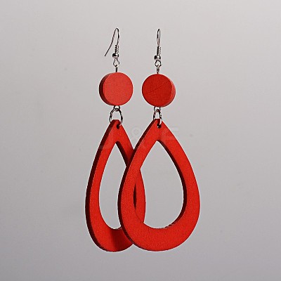 Trendy Teardrop Wood Dangle Earrings EJEW-F0090-07B-1
