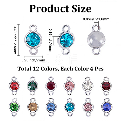 48Pcs 12 Colors Faceted Glass Flat Round Connector Charms FIND-SC0023-35-1