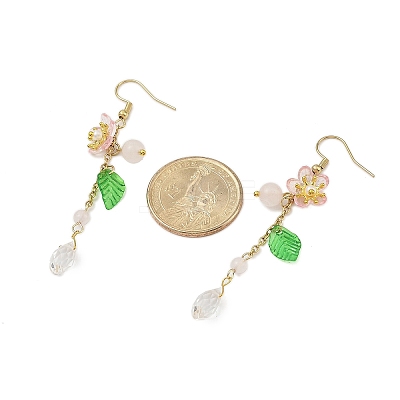 Amethyst/Green Aventurine/Lemon Jade/Synthetic Turquoise/Rose Quartz & Acrylic Dangle Earrings EJEW-JE06196-1