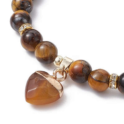 Natural Tiger Eye Round Beaded Stretch Bracelets BJEW-JB09727-04-1