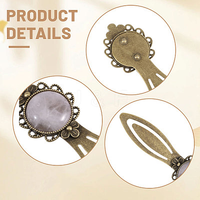 5Pcs Round Natural Rose Quartz & Blue Spot Jasper & Dyed White Jade & Dyed Agate & Opalite Bookmarks AJEW-CA00018-1