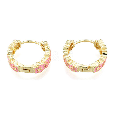 Enamel Plum Blossom Hoop Earrings EJEW-N011-107-1