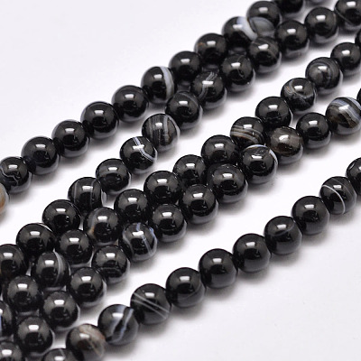 Natural Black Agate Bead Strands G-G962-10mm-12-A-1