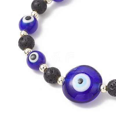 Natural Lava Rock & Handmade Lampwork Beads Stretch Bracelets BJEW-JB11984-02-1