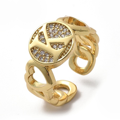 Brass Micro Pave Clear Cubic Zirconia Open Cuff Rings for Women RJEW-K289-02G-K-1