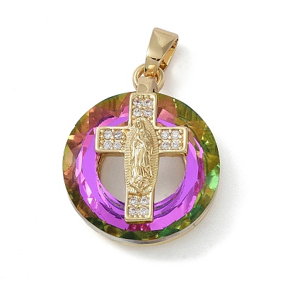 Brass Micro Pave Cubic Zirconia with Glass Pendents KK-Q815-01G-07-1
