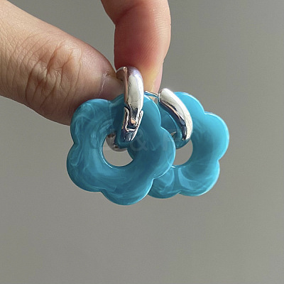 Flower Stainless Steel Acrylic Hoop Earrings FS-WGEB331-23-1