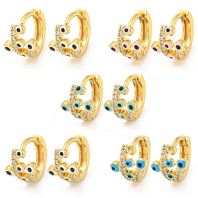 Evil Eye Golden Brass Hoop Earrings EJEW-L269-075G-1