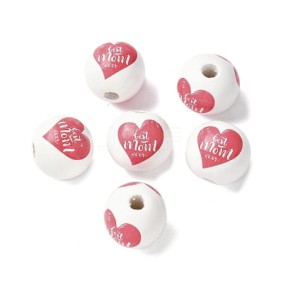 Mother's Day Theme Printed Wood European Beads WOOD-F016-12-1