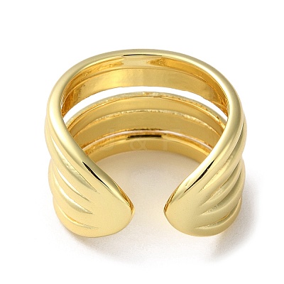 Rack Plating Brass Multi Lines Open Cuff Rings RJEW-K249-05G-1