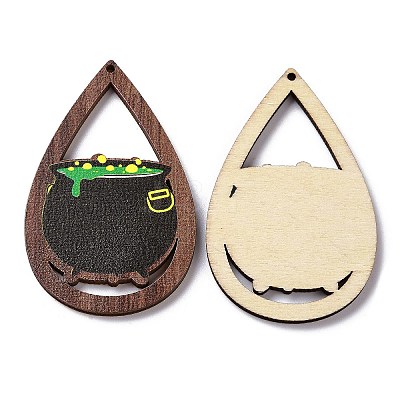 Halloween Theme Single Face Printed Aspen Wood Big Pendants WOOD-G015-05D-1