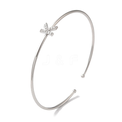 Rack Plating Brass Micro Pave Clear Cubic Zirconia Letter Open Cuff Bangles BJEW-A018-01P-K-1