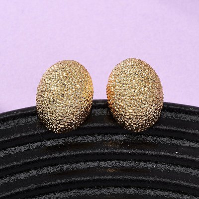 Brass Textured Stud Earrings EJEW-A143-02E-G-1