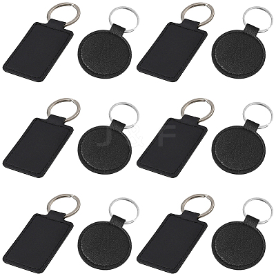 12Pcs 2 Styles Rectangle & Round Imitation Leather Pendant Keychains KEYC-CL0001-59-1
