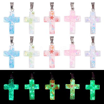 15Pcs Luminous Resin Sequins Pendants RESI-TA0004-20B-1