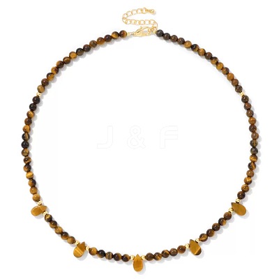 Adjustable 4MM Round and Teeardrop Natural Tiger Eye Beaded Necklace for Women Elegant Casual Jewelry Gift YO7964-1-1