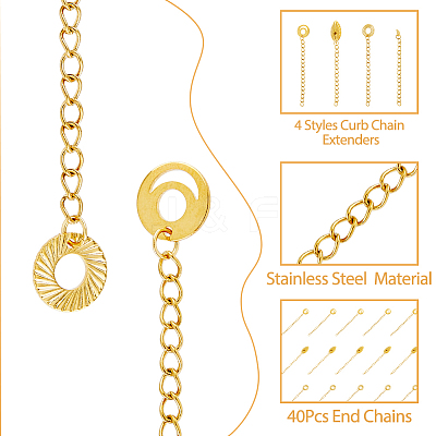 Ion Plating(IP) 40 Strands 4 Style 304 Stainless Steel Curb Chain Extenders STAS-DC0014-21-1
