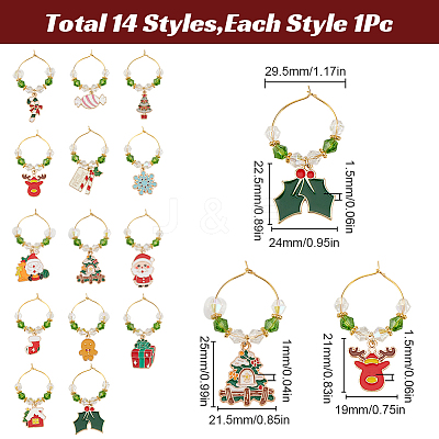 14Pcs Christmas Glass Wine Glass Charms AJEW-SC00006-1