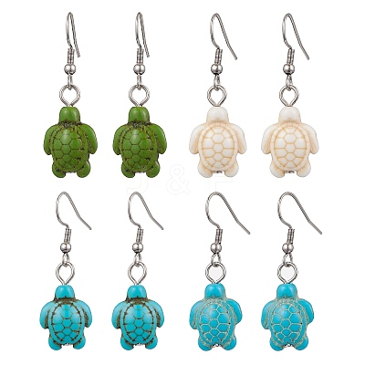 Synthetic Howlite & Turquoise Dangle Earrings EJEW-JE06166-1
