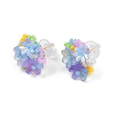 Flower Glass Plastic Stud Earrings FS-WG119A6-02-1
