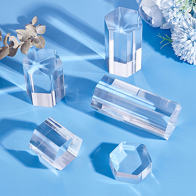 5Pcs 5 Styles Acrylic Hexagon Display Stands OACR-BC0001-22-1