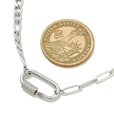 304 Stainless Steel Oval Lock Clasps Pendant Figaro Chain Necklaces for Women NJEW-JN06169-02-1