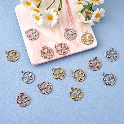 5Pcs Brass Micro Pave Clear Cubic Zirconia Pendants ZIRC-SZ0003-33A-1