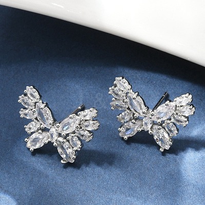 Butterfly Brass Micro Pave Cubic Zirconia Stud Earrings EJEW-M082-17P-01-1