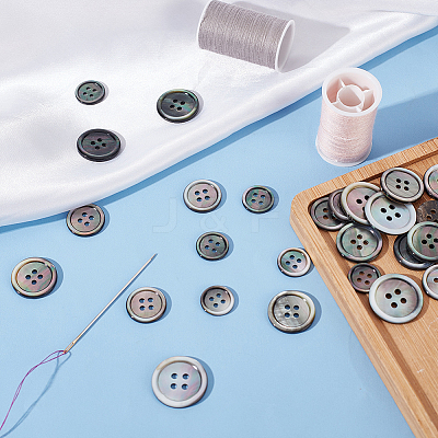 42Pcs 4 Styles 4-Hole Natural Black Lip Shell Buttons SHEL-BBC0001-17-1