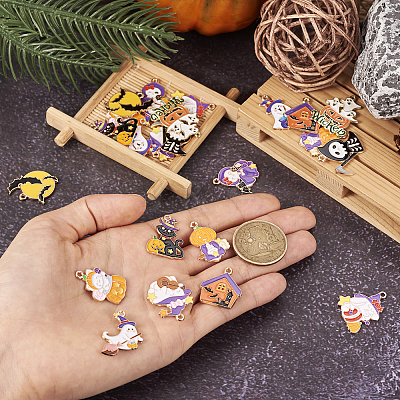 24Pcs 12 Style Halloween Theme Alloy Enamel Pendants ENAM-TA0001-51-1