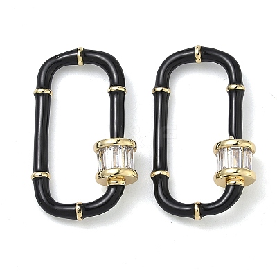 Oval Brass Micro Pave Clear Cubic Zirconia Locking Carabiner KK-H256-01G-01-1