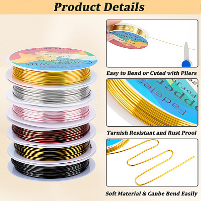 6 Rolls 6 Colors Round Copper Jewelry Wire CWIR-BBC0001-12-1