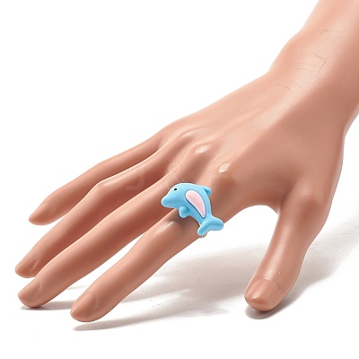 Resin 3D Dolphin Adjustable Rings RJEW-JR00428-02-1