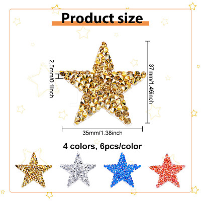 24Pcs 4 Colors Star Hotfix Rhinestone Iron on Patches DIY-FG0003-83-1
