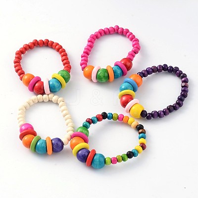 Kids Bracelets Wood Beaded Stretch Bracelets BJEW-JB02046-1